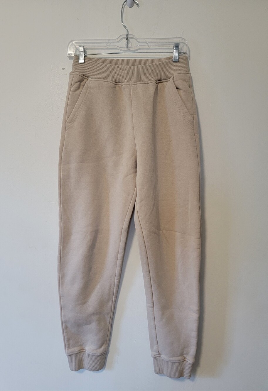 Neutral Ribbed Waist Fleece-Lined Sweatpants